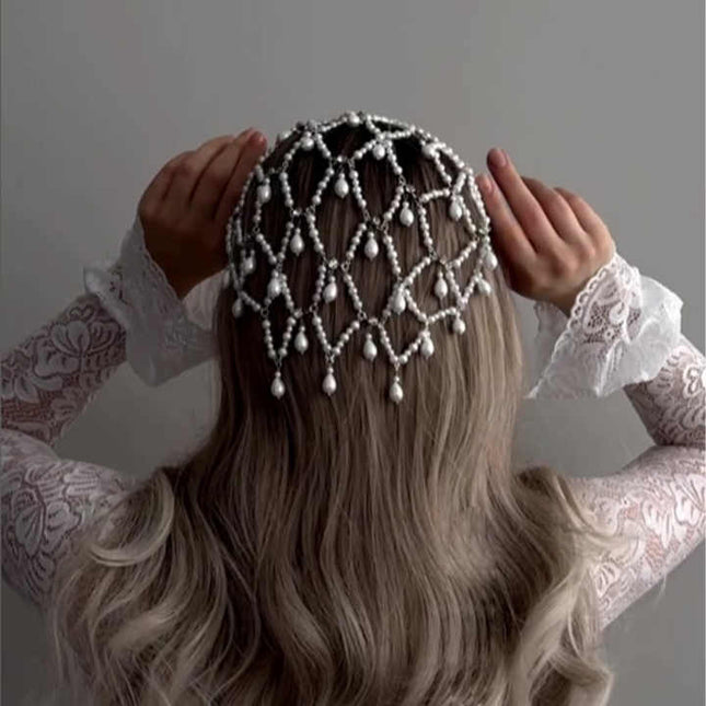 Silver Bohemian Pearl Net Headband