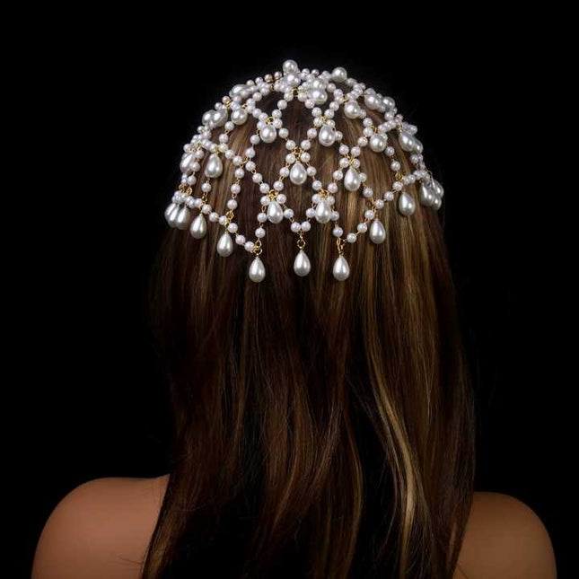 Gold Bohemian Pearl Net Headband