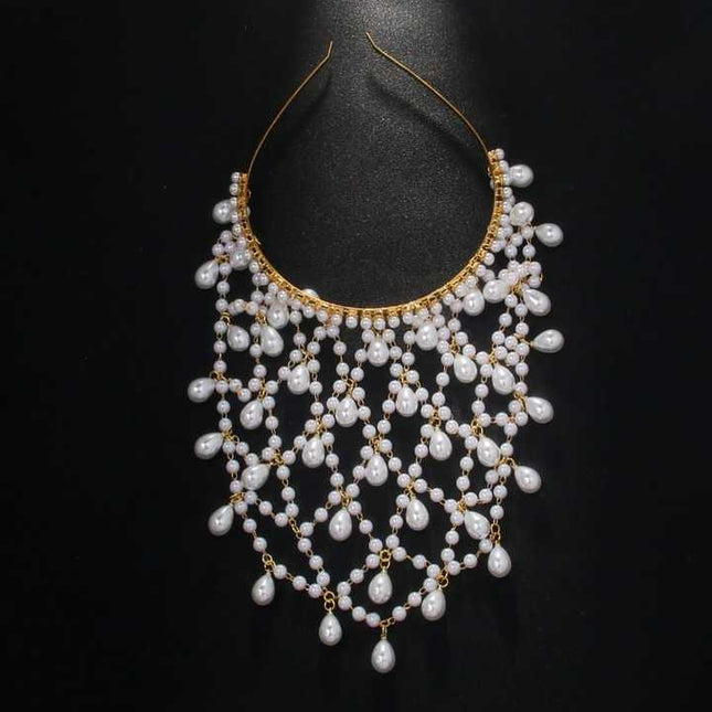 Gold Bohemian Pearl Net Headband