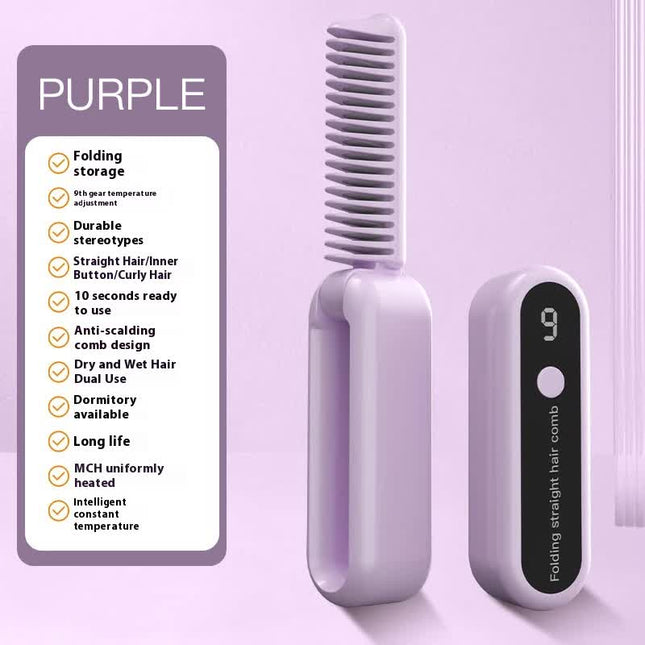 Purple Portable Foldable Cordless Hair Straightener with Ionic