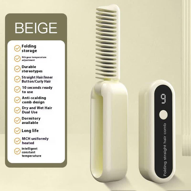Beige Portable Foldable Cordless Hair Straightener with Ionic