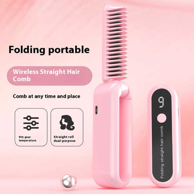 Beige Portable Foldable Cordless Hair Straightener with Ionic