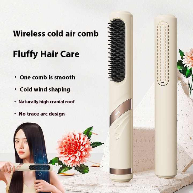 Blue Portable USB Rechargeable Cold Wind Ionic Hair Straightening Brush Multi-Functional Hair Straightener – product detail