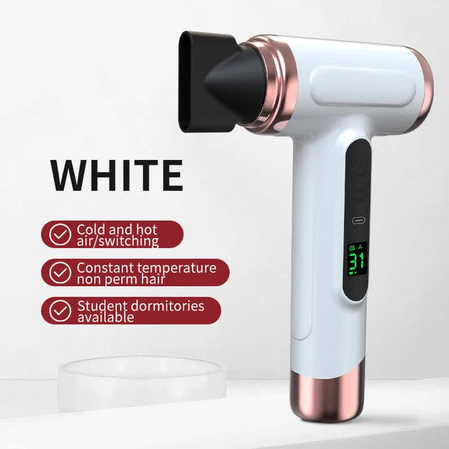 White Wireless Hair Dryer with Cold & Hot Air Portable Large-Capacity Rechargeable Ionic Dryer Fast-Drying