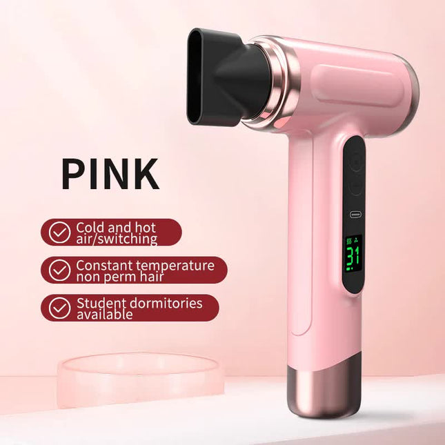 Pink wireless Hair Dryer with Cold & Hot Air Portable Large-Capacity Rechargeable Ionic Dryer Fast-Drying