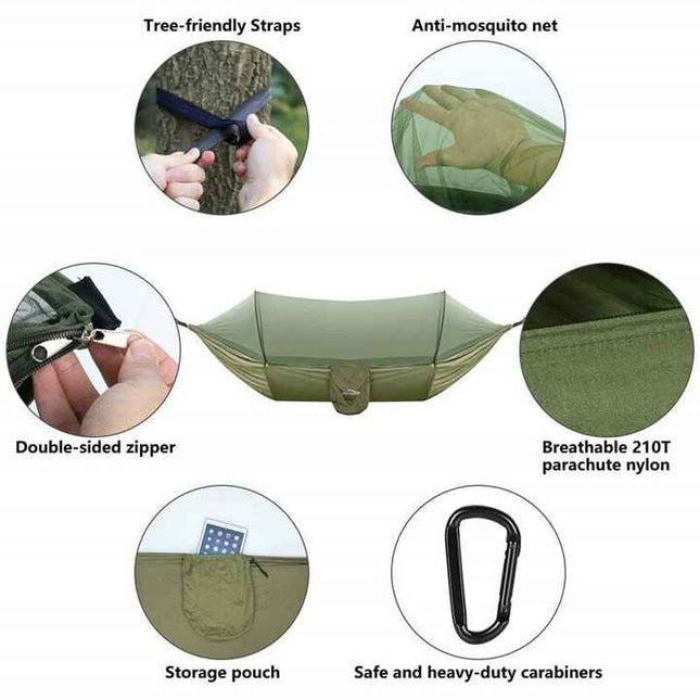 Turquoise Automatic Pop-Up Mosquito Net Hammock - 200kg Load Capacity