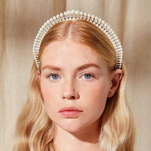Silver Elegant Faux Pearl Bridal Headband