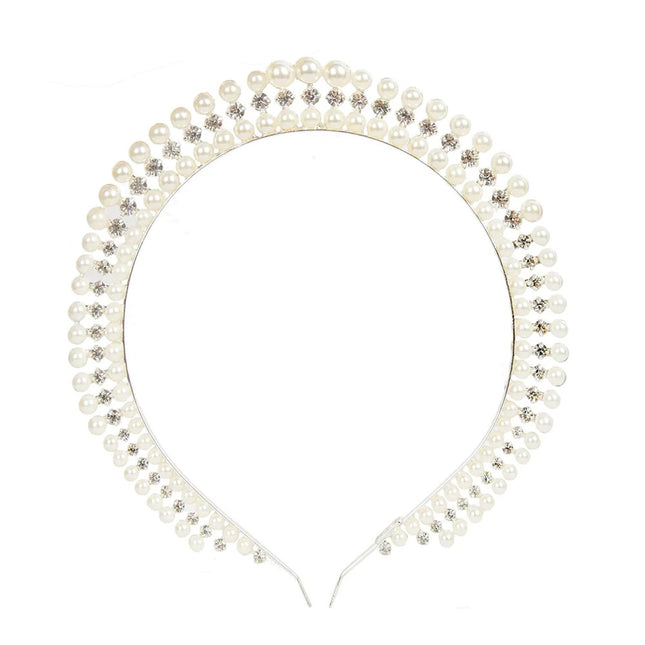 Silver Elegant Faux Pearl Bridal Headband