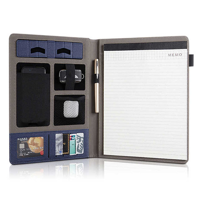 Black A4 Leather Multi-Functional Business Document Folder with Card Slots – product detail