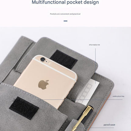 Black A5 Multi-Functional PU Leather Notebook with Pockets - Office Planner and Journal