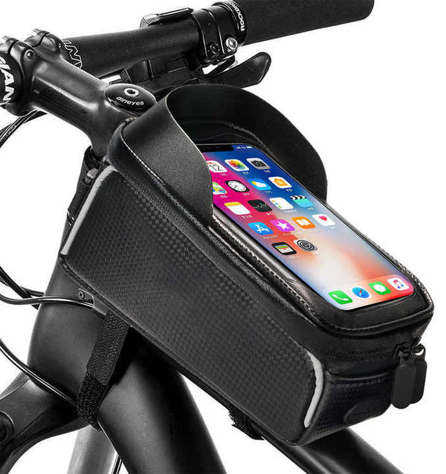 Waterproof Bicycle Phone Frame Bag with Sun Visor TPU Touchscreen and Storage Pockets for Road and Mountain