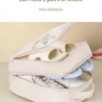 2 Pcs Grey Waterproof Foldable Travel Shoe Storage Bag, Three-Layer Design Shoe Organizer, Portable Shoe Pouch for Trips