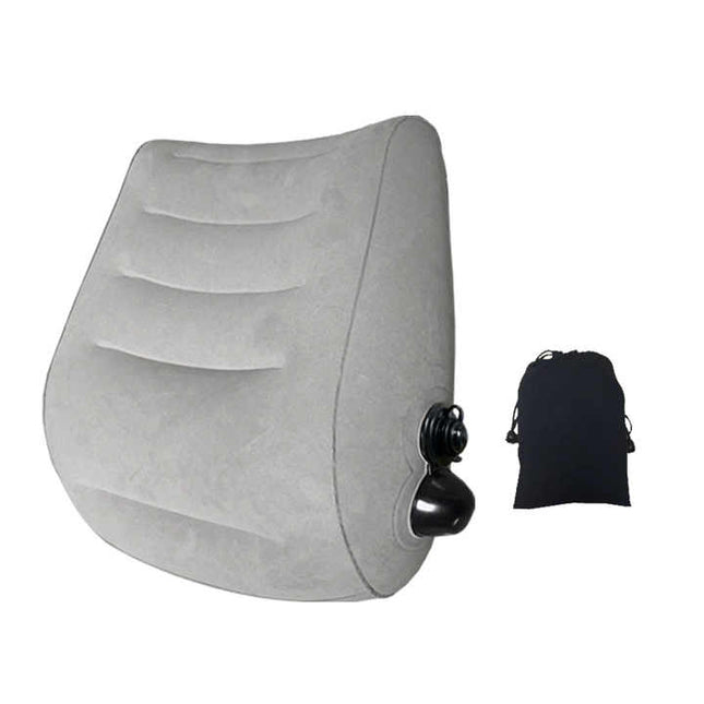 Grey Portable Press-to-Inflate Travel Lumbar Cushion Lightweight Supportive Backrest for Flights Trains and