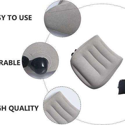 Grey Portable Press-to-Inflate Travel Lumbar Cushion – Lightweight, Supportive Backrest for Flights, Trains, and Office Use