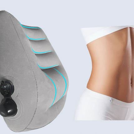 Grey Portable Press-to-Inflate Travel Lumbar Cushion – Lightweight, Supportive Backrest for Flights, Trains, and Office Use