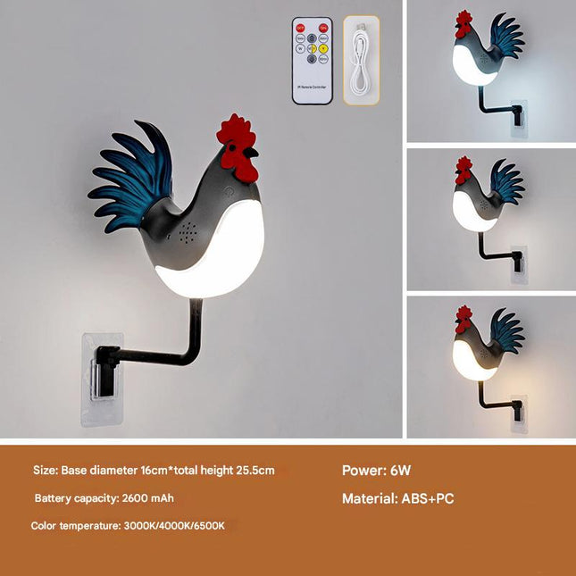 Grey USB Rechargeable Rooster Wall Lamp with Sound, Aromatherapy
