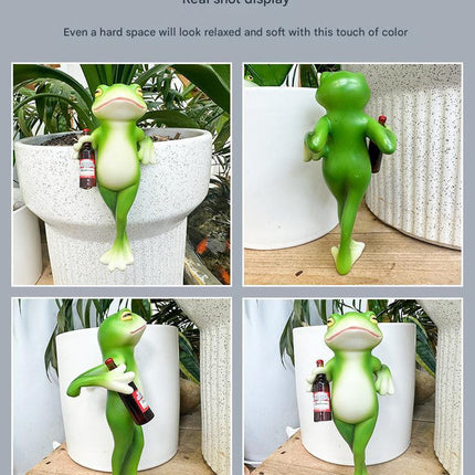 2 Pcs Green Realistic Standing Frog Pot Hanger – Glass Fish Tank Edge Decor, Outdoor Garden Animal Ornament, Hanging Planter Decoration