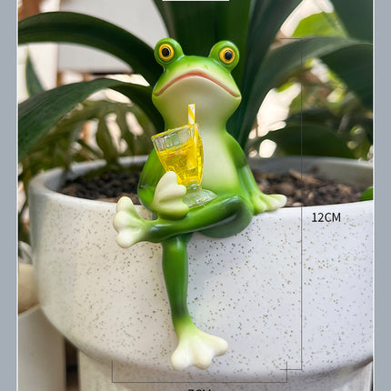 2 Pcs Green Realistic Frog with Legs Crossed Pot Hanger - Glass Fish Tank Edge Decor, Outdoor Garden Animal Ornament, Hanging Planter Decoration