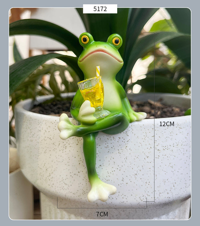 2 Pcs Green Realistic Frog with Legs Crossed Pot Hanger – product detail