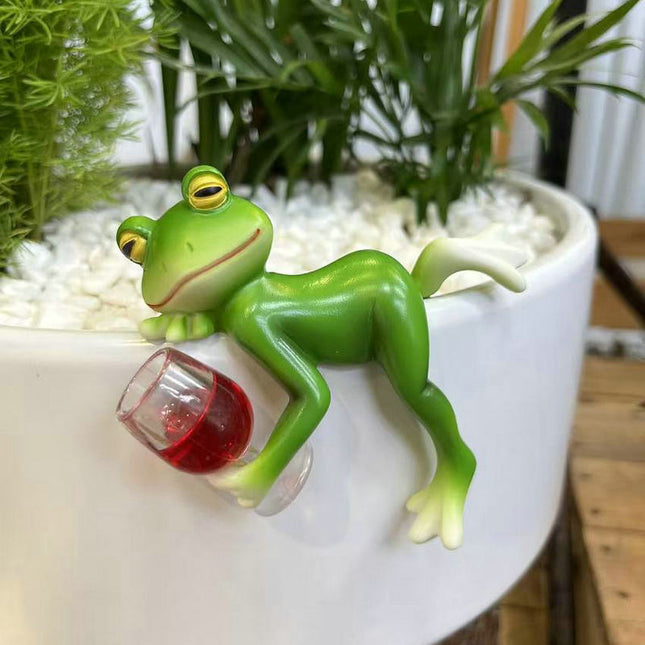 2 Pcs Green Realistic Lying Frog Pot Hanger