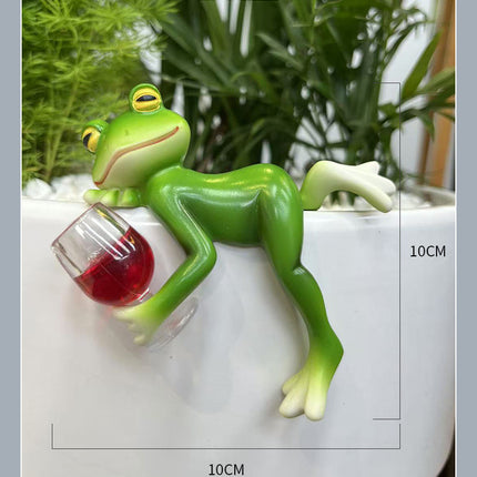 2 Pcs Green Realistic Lying Frog Pot Hanger - Glass Fish Tank Edge Decor, Outdoor Garden Animal Ornament, Hanging Planter Decoration