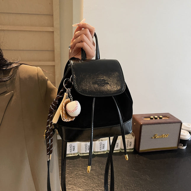 Black Vintage Suede Women's Mini Backpack