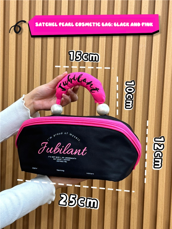 Black Patchwork Pink Portable Waterproof Color Block Makeup Bag