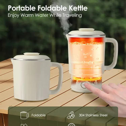 White Portable Foldable Travel Electric Kettle - 304 Stainless Steel Electric Water Boiler