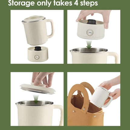 White Portable Foldable Travel Electric Kettle - 304 Stainless Steel Electric Water Boiler