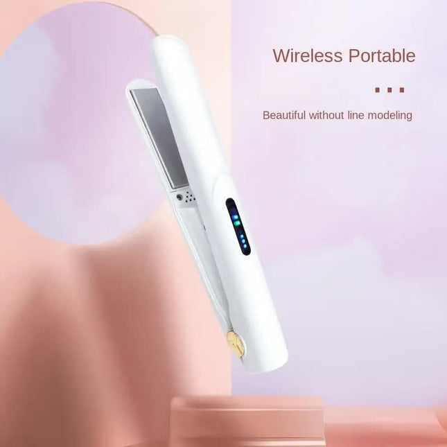 White Portable Mini Wireless Hair Straightener - USB Rechargeable