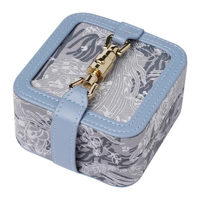 Blue Portable Vintage Embossed Jewelry Box - Flip-Top Necklace, Ring