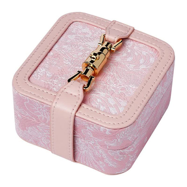 Pink Portable Vintage Embossed Jewelry Box - Flip-Top Necklace, Ring