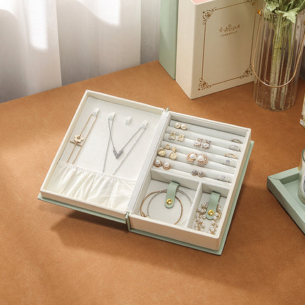 Beige Creative PU Jewelry Storage Book - Magnetic Closure Organizer for Earrings, Rings, and Necklaces(The Jewelry is a prop for the photo shoot and is not included)