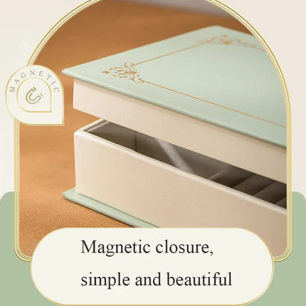 Beige Creative PU Jewelry Storage Book - Magnetic Closure Organizer for Earrings, Rings, and Necklaces(The Jewelry is a prop for the photo shoot and is not included)