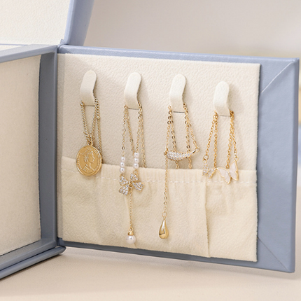 White Luxury PU Leather Jewelry Storage Box - 3-Tier Organizer with Mirror for Necklaces, Earrings, and Rings(Jewelry is a photo prop and is not included)