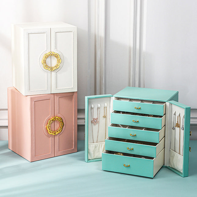 Light Blue Elegant 5-Layer Large Capacity Jewelry Storage Box with Dual Opening – product detail