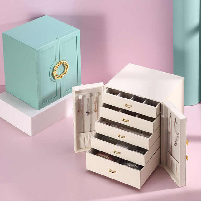 White Elegant 5-Layer Large Capacity Jewelry Storage Box with Dual Opening – product detail
