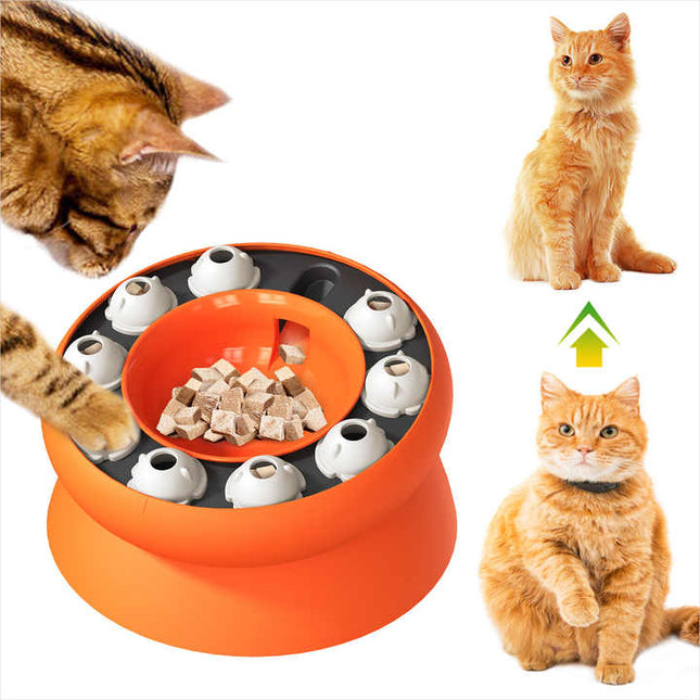 Orange Interactive Slow Feeder Cat Bowl - 15° Tilt Design