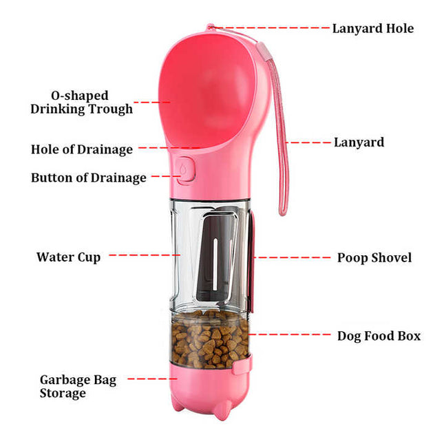 Pink 500ml Portable Pet Water Bottle Multifunctional Travel Pet Feeder Outdoor Dog Drinking Bottle with – product detail