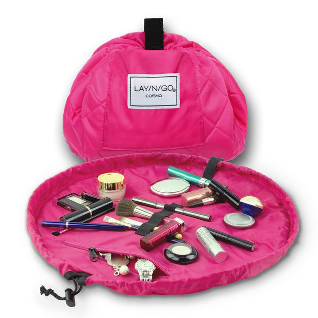 Pink Portable Drawstring Cosmetic Storage Bag for Travel and Daily