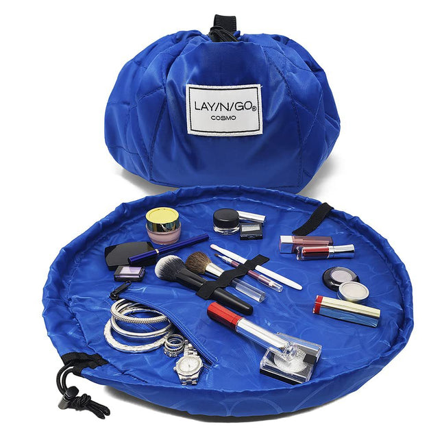 Blue Portable Drawstring Cosmetic Storage Bag for Travel and Daily