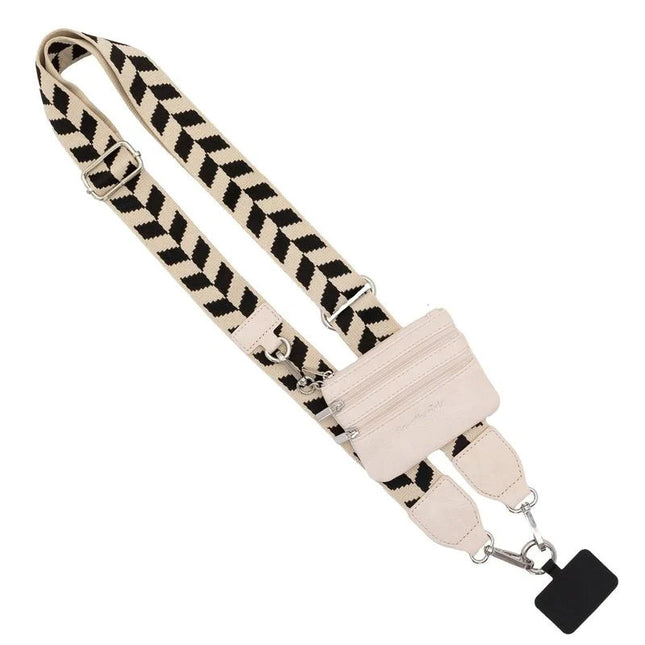 Black and White Patchwork Adjustable Crossbody Strap with Mini Pouch