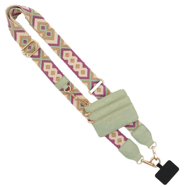 Diamond Shape Patchwork Adjustable Crossbody Strap with Mini Pouch