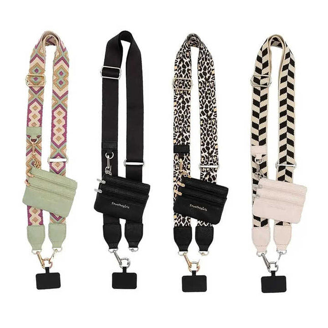 Diamond Shape Patchwork Adjustable Crossbody Strap with Mini Pouch