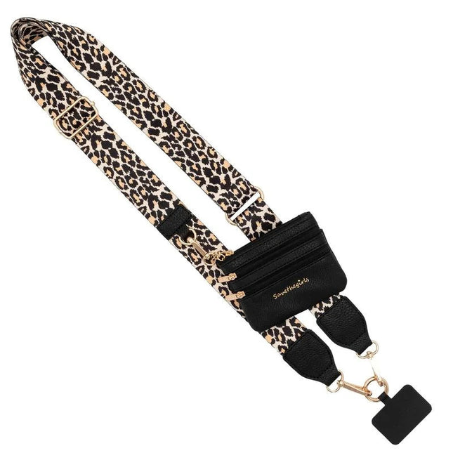 Leopard Pattern Patchwork Adjustable Crossbody Strap with Mini Pouch