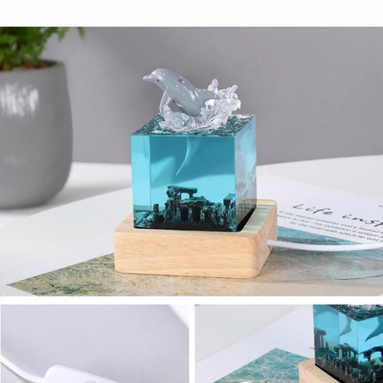 Shell Dolphin Jumping Handcrafted Ocean Resin Whale Night Light - Unique Home Decor Table Lamp