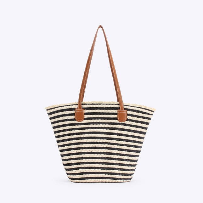 Black and White Stripes Handmade Large Capacity Striped Beach Tote Bag