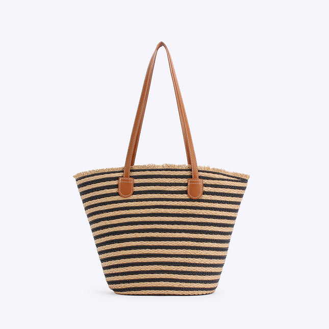 Black and Brown Stripes Handmade Large Capacity Striped Beach Tote Bag