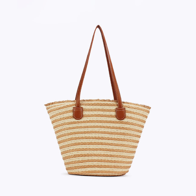 White and Yellow Stripes Handmade Large Capacity Striped Beach Tote
