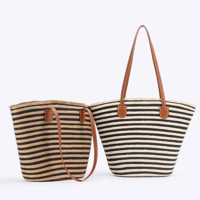 White and Yellow Stripes Handmade Large Capacity Striped Beach Tote